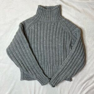 H&M Ribbed Turtleneck Sweater Grey XSmall